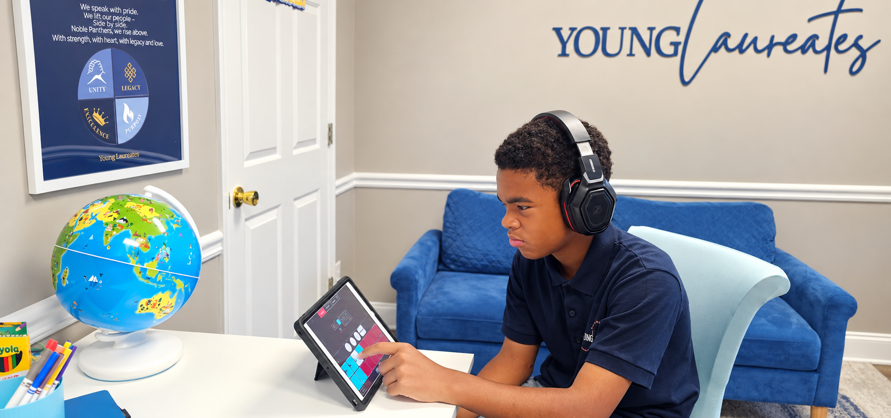 Young Laureates scholar creating music during Skill Lab